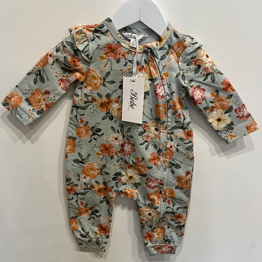BEBE green floral onesie, size 3-6m