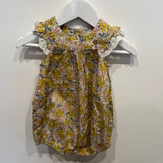 BEBE Yellow Floral Romper, size 3-6m