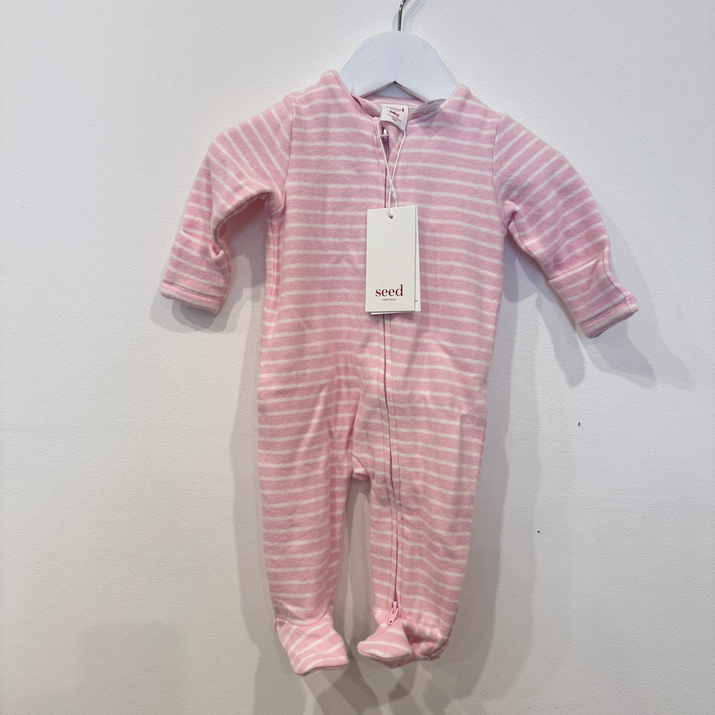 SEED Pink stripe zip suit, 0-3m