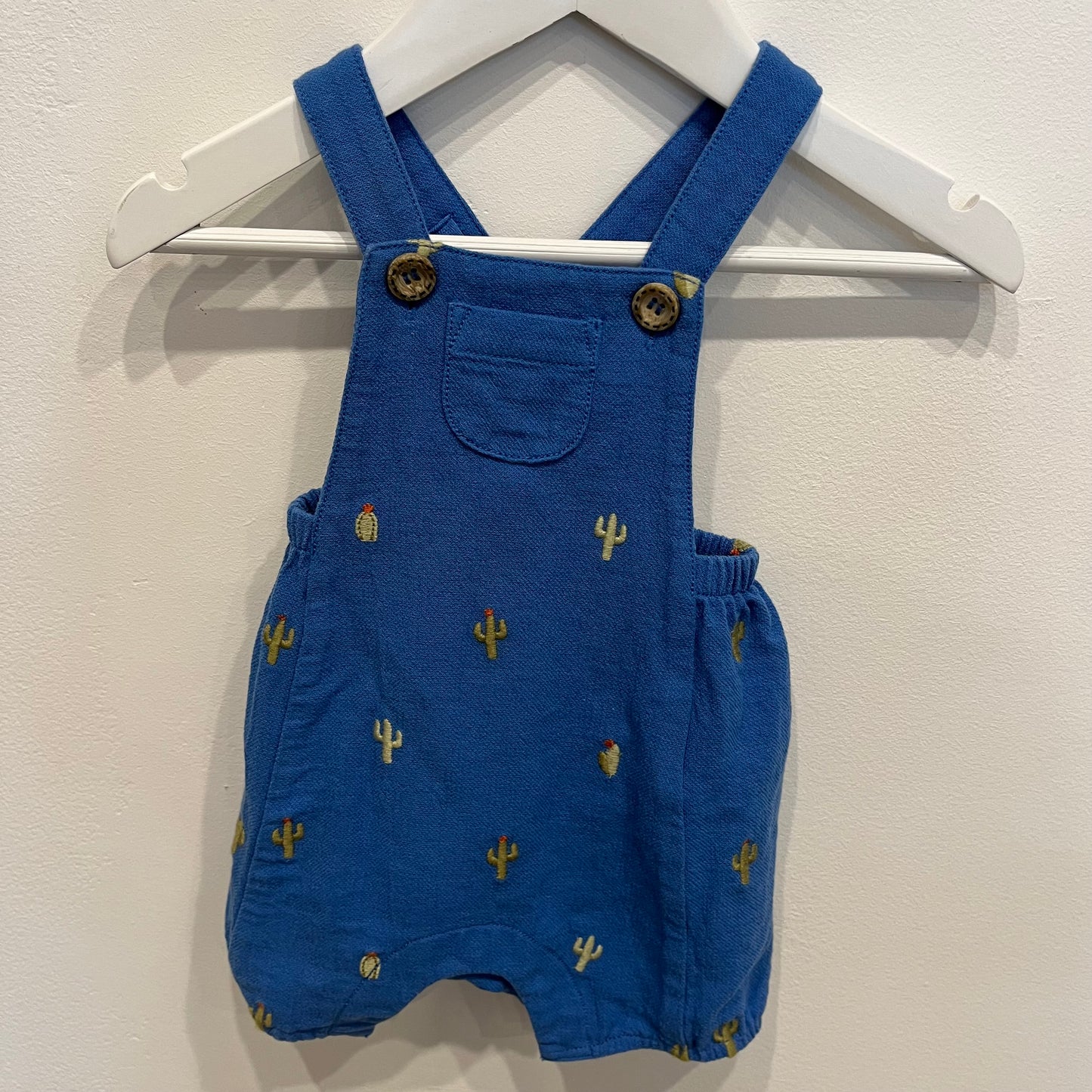 Purebaby blue cactus jumpsuit, size 0-3m