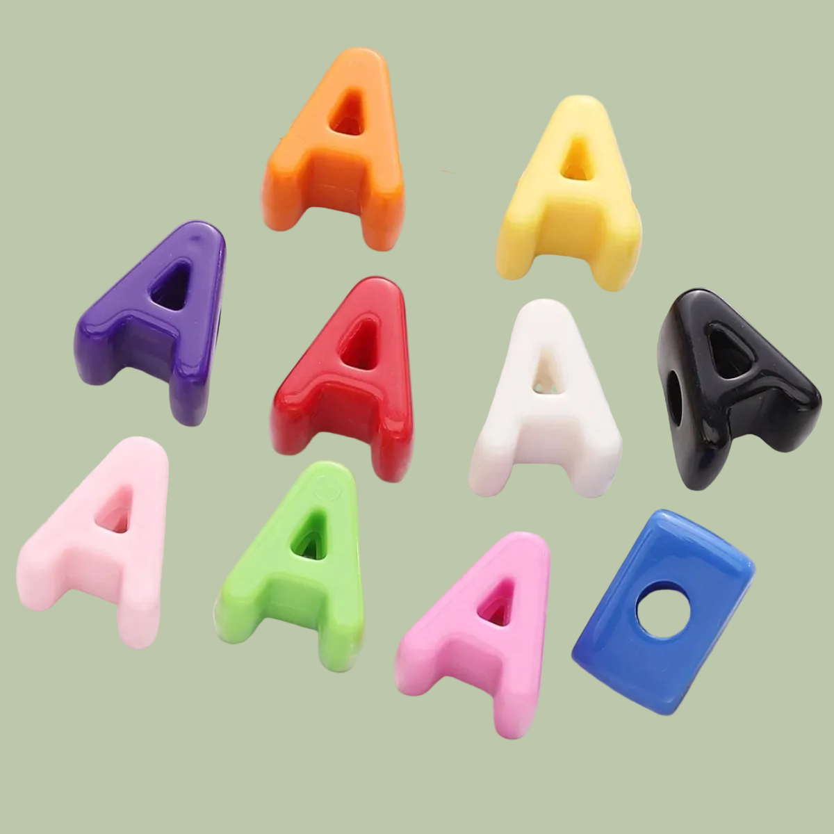 Colorful letter 'A' shaped objects on a white background