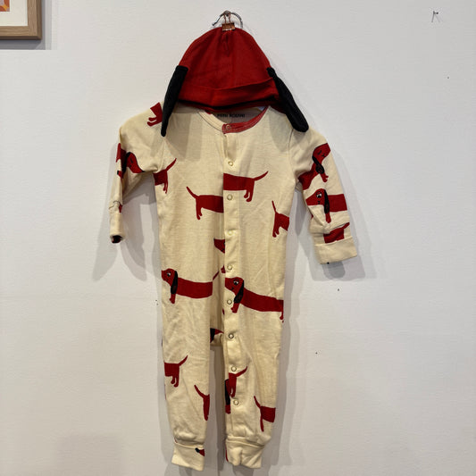 MINI RODINI Dachshund Onesie + Beanie, 4m