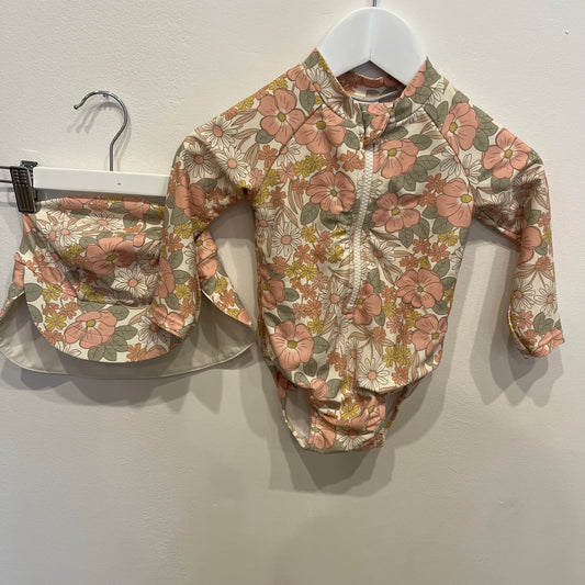 TARGET orange bathers and hat, size 6-12m