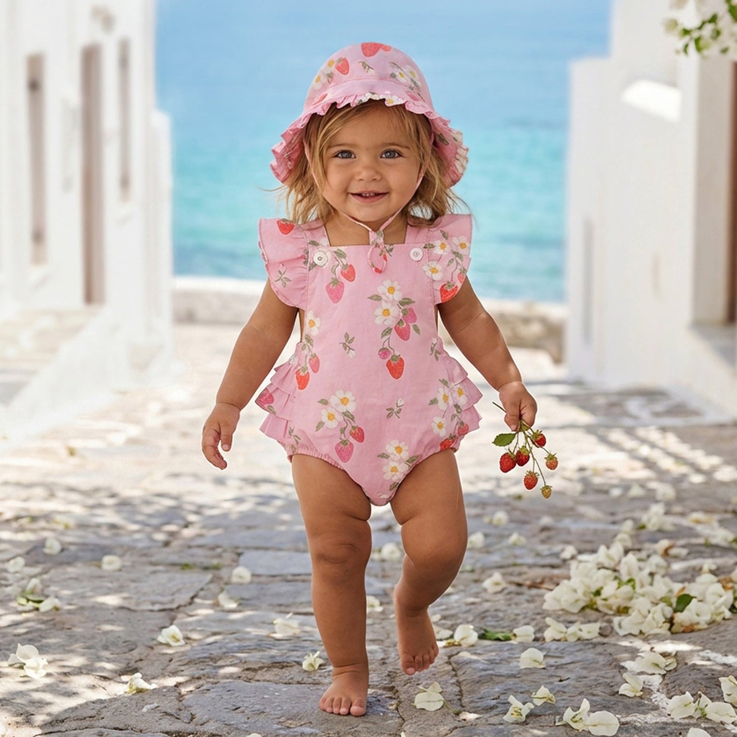 Arcadia Baby Romper, Strawberry Fields