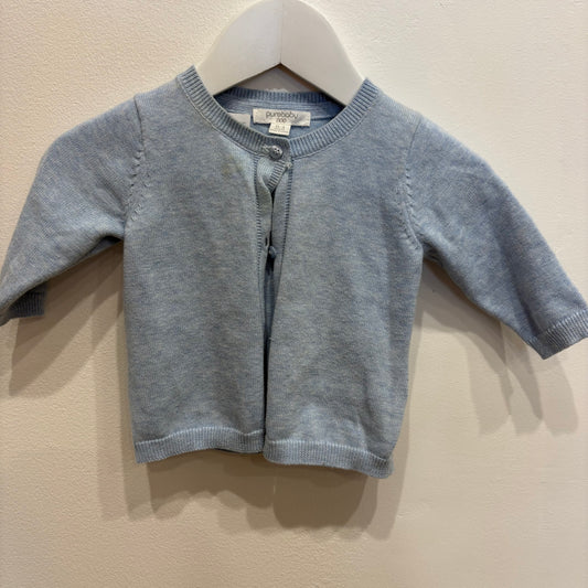 PUREBABY blue cardigan, size 0-3m