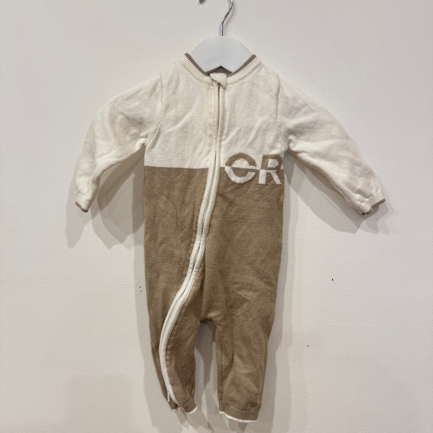 COUNTRY ROAD Cream + Brown knit onesie, 3-6m