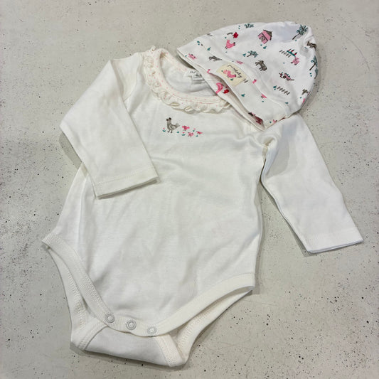 PUREBABY Onesie & Hat, 3-6m