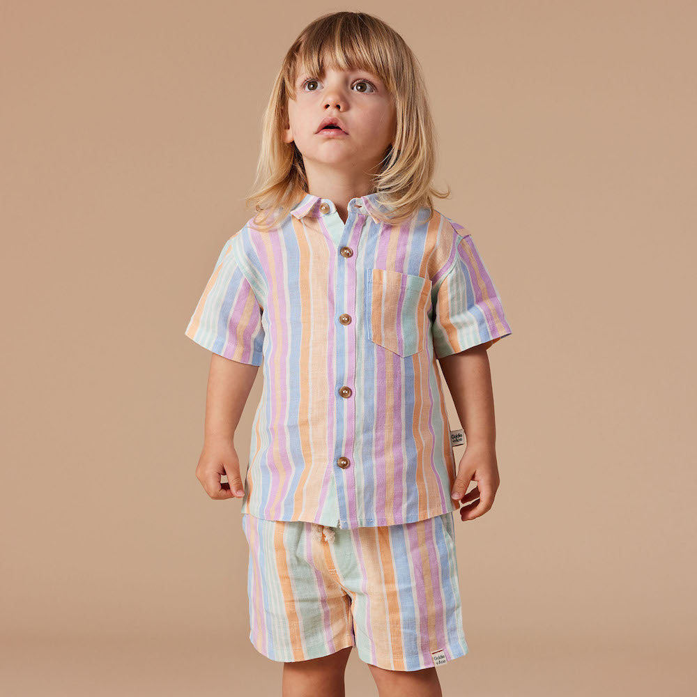 Holiday Linen Shirt, Pastel Stripe