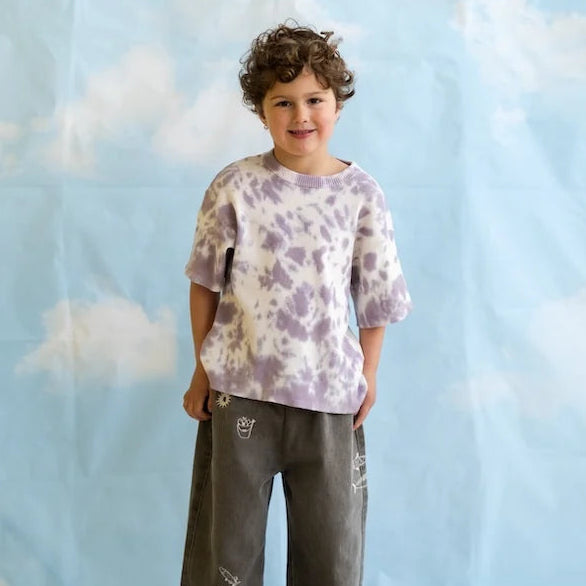 Organic Knitted Tie Dye Rib Tee, Grape