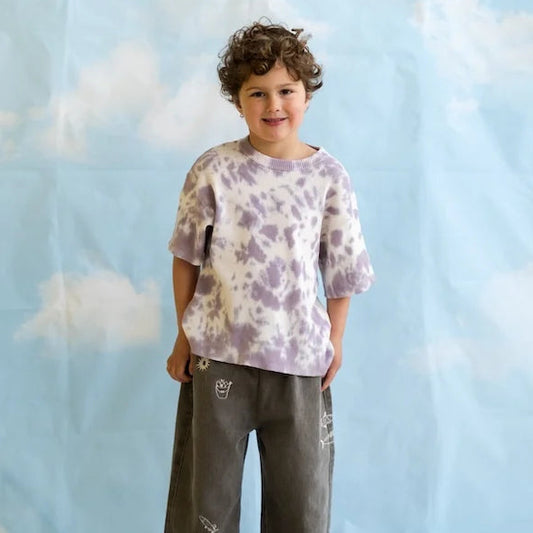 Organic Knitted Tie Dye Rib Tee, Grape