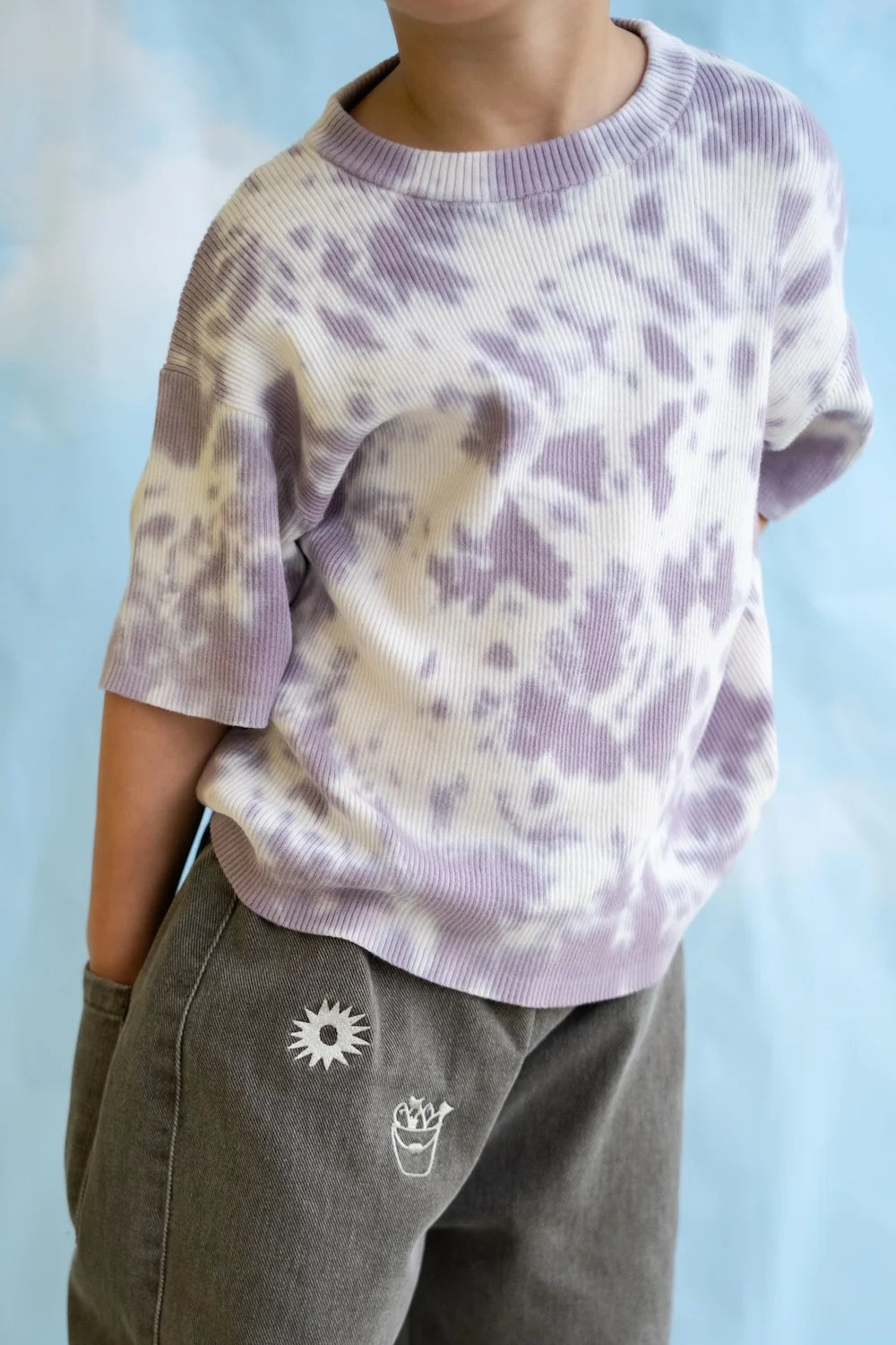 Organic Knitted Tie Dye Rib Tee, Grape