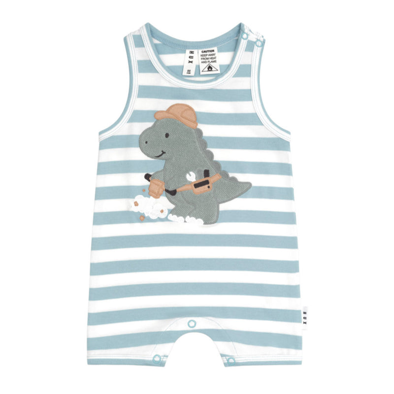 Construction Dinos Stripe Sleeveless Romper