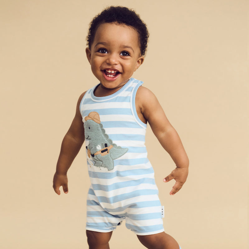 Construction Dinos Stripe Sleeveless Romper