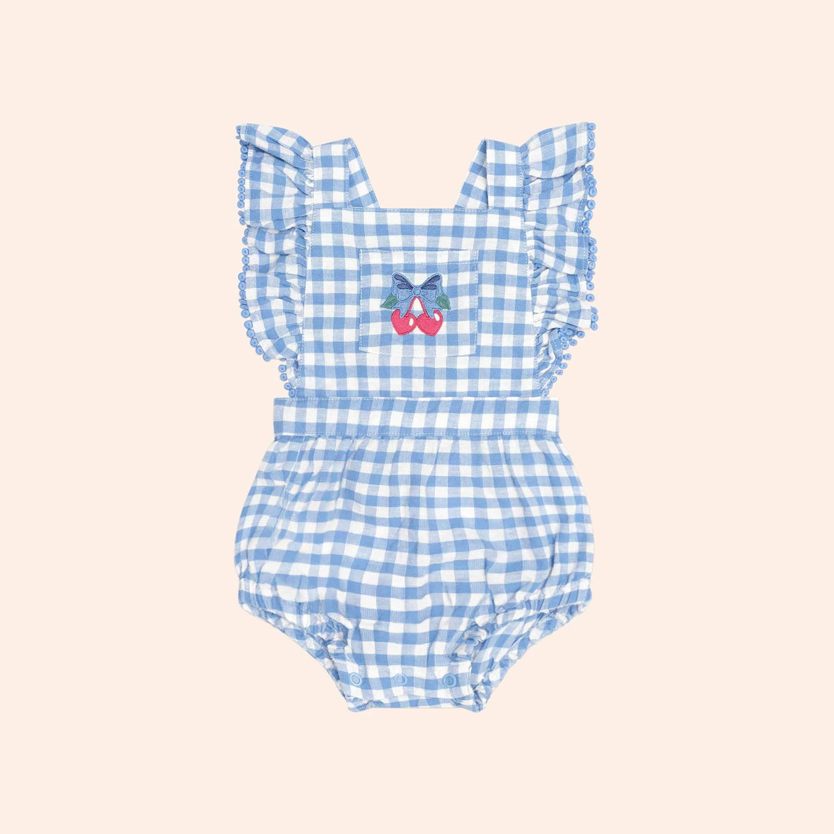 Dusty Blue Gingham Bow Playsuit