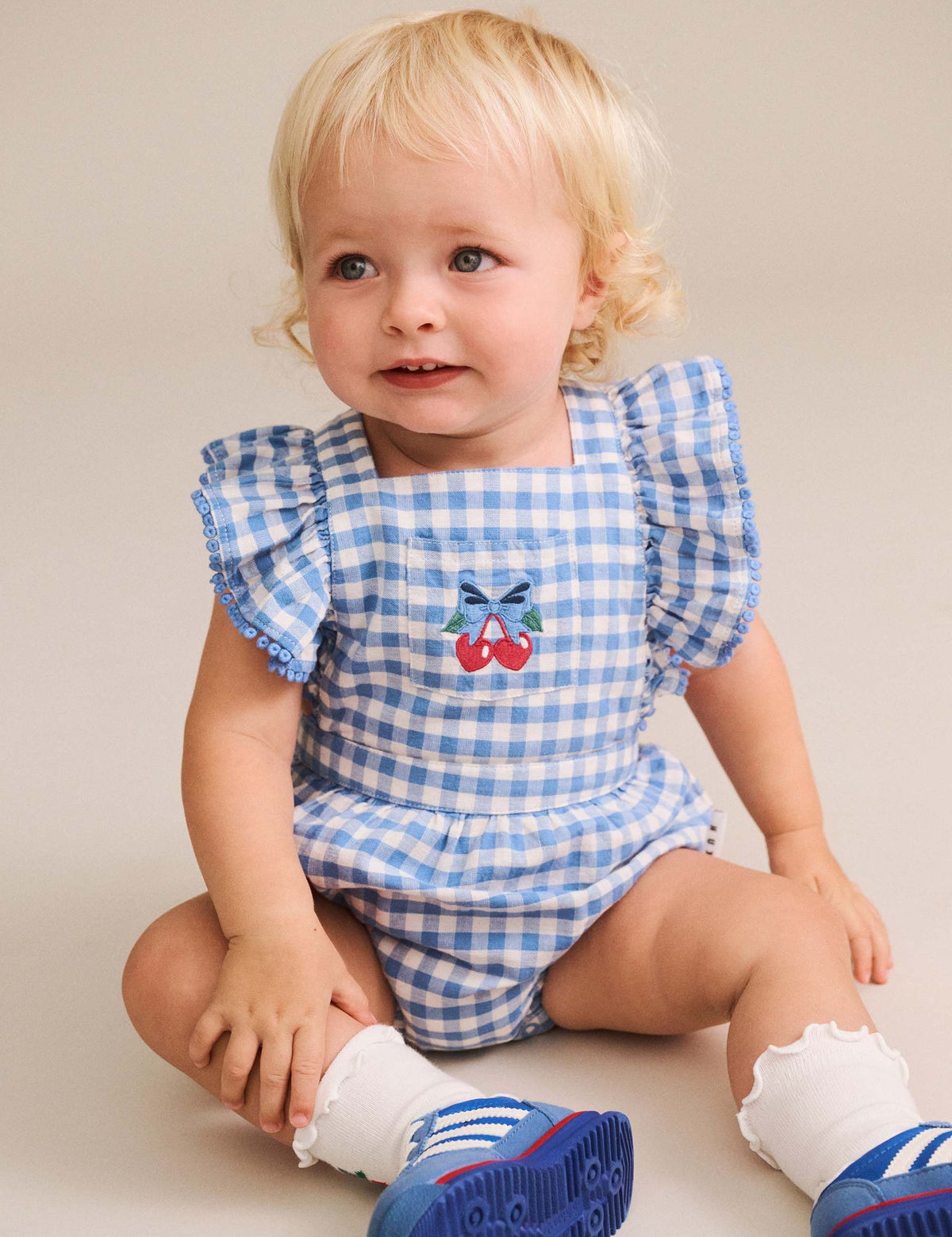 Dusty Blue Gingham Bow Playsuit