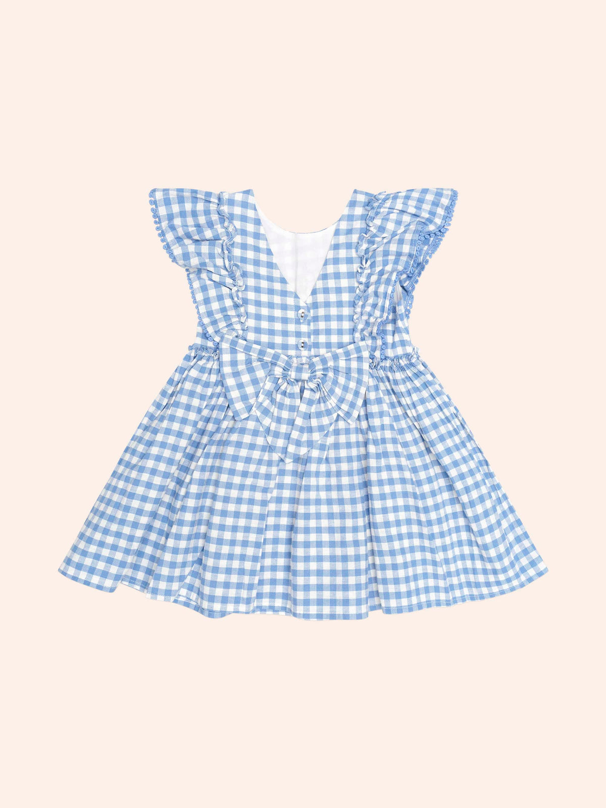 Dusty Blue Gingham Bow Dress