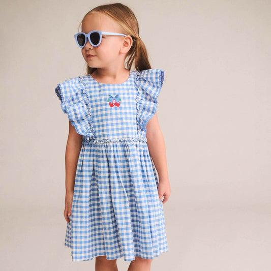 Dusty Blue Gingham Bow Dress