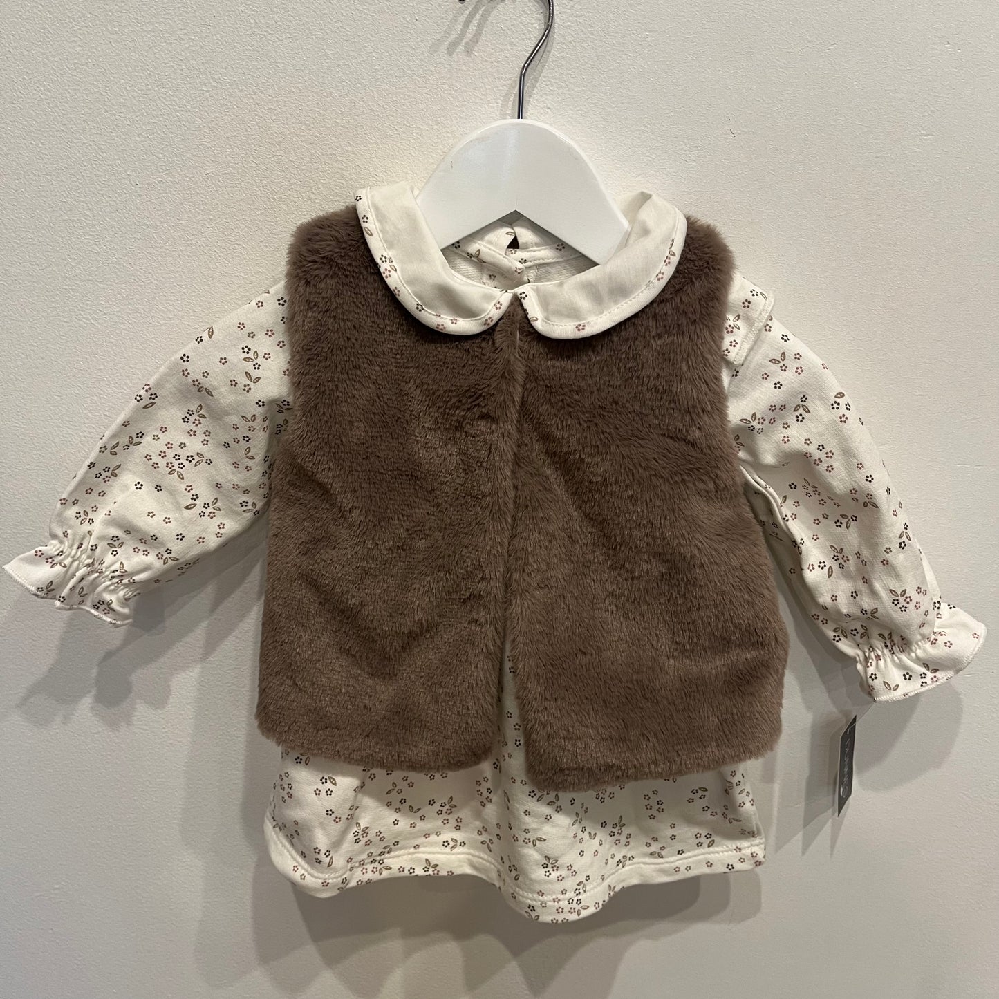 DUNNES Dress & Faux Fur Vest Set, size 6-9m