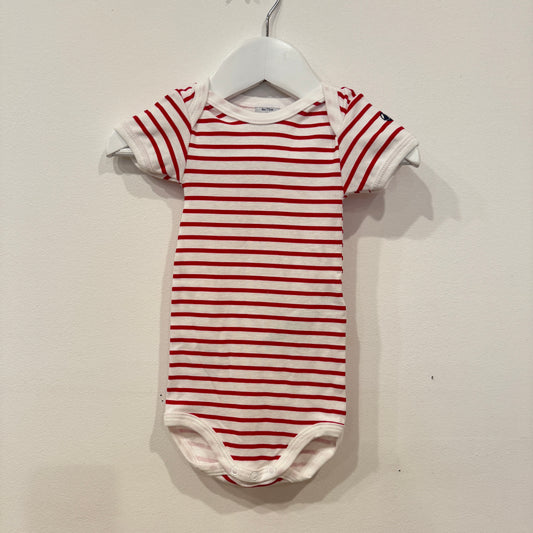 PETIT BATEAU Red stripe S/S bodysuit, 9m