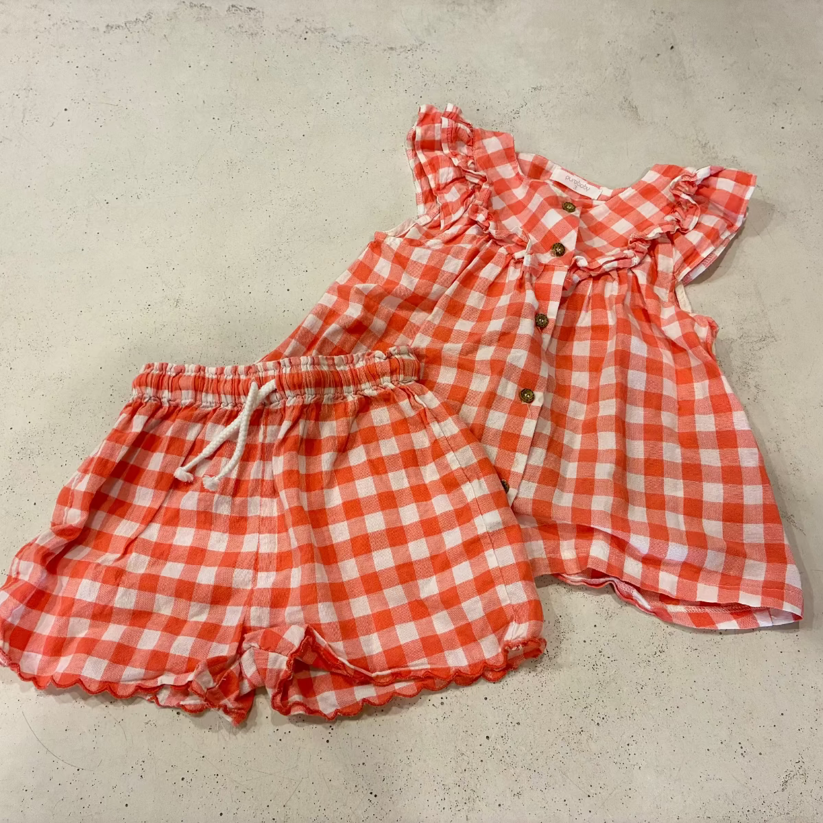 PUREBABY Coral check top+shorts, 3
