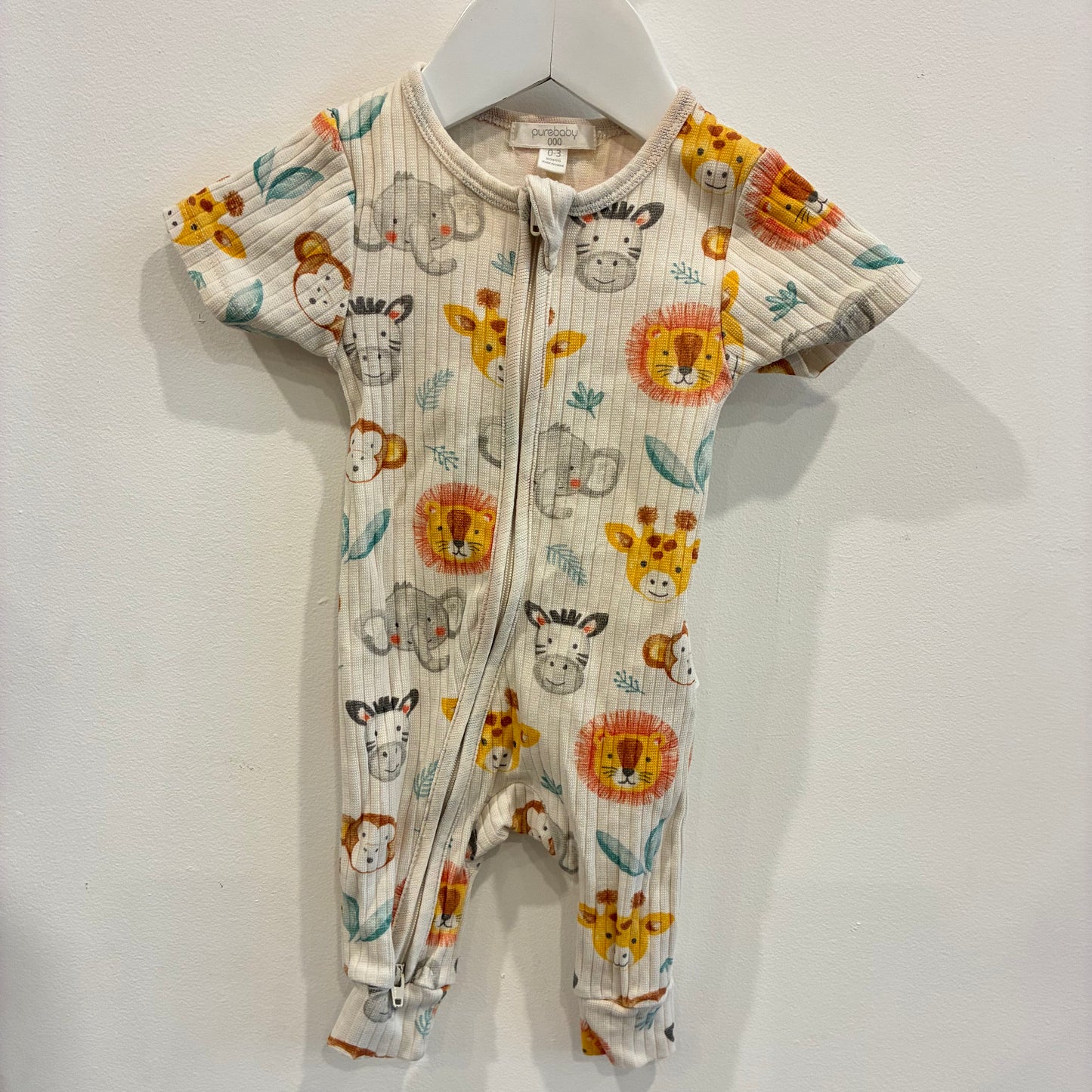 PUREBABY Animal zip suit, 0-3m