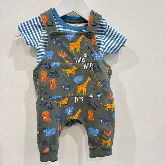 JOJO MAMAN Jungle Dungarees Set, 0-3m