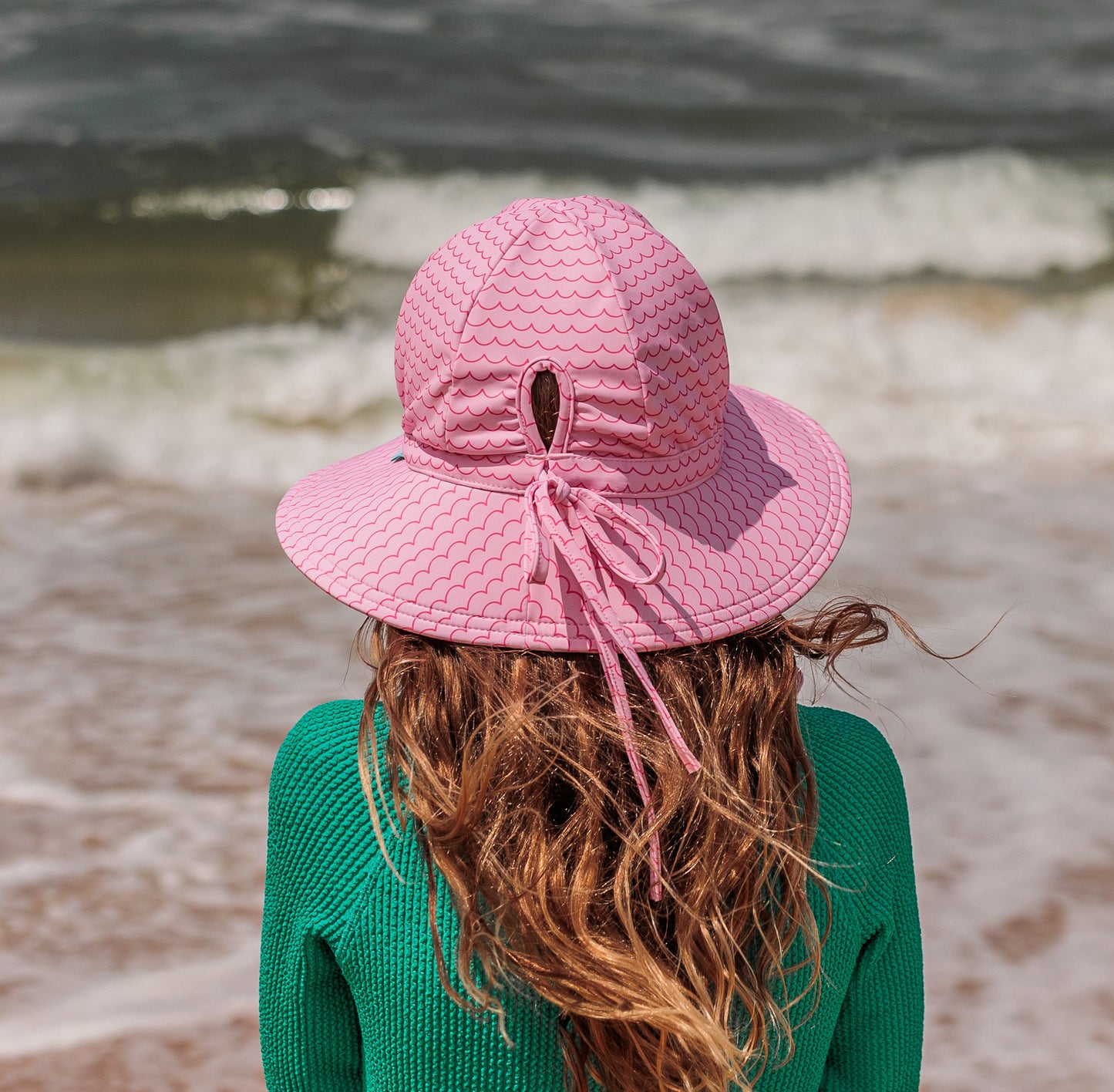 Pink Waves Wide Brim Swim Hat