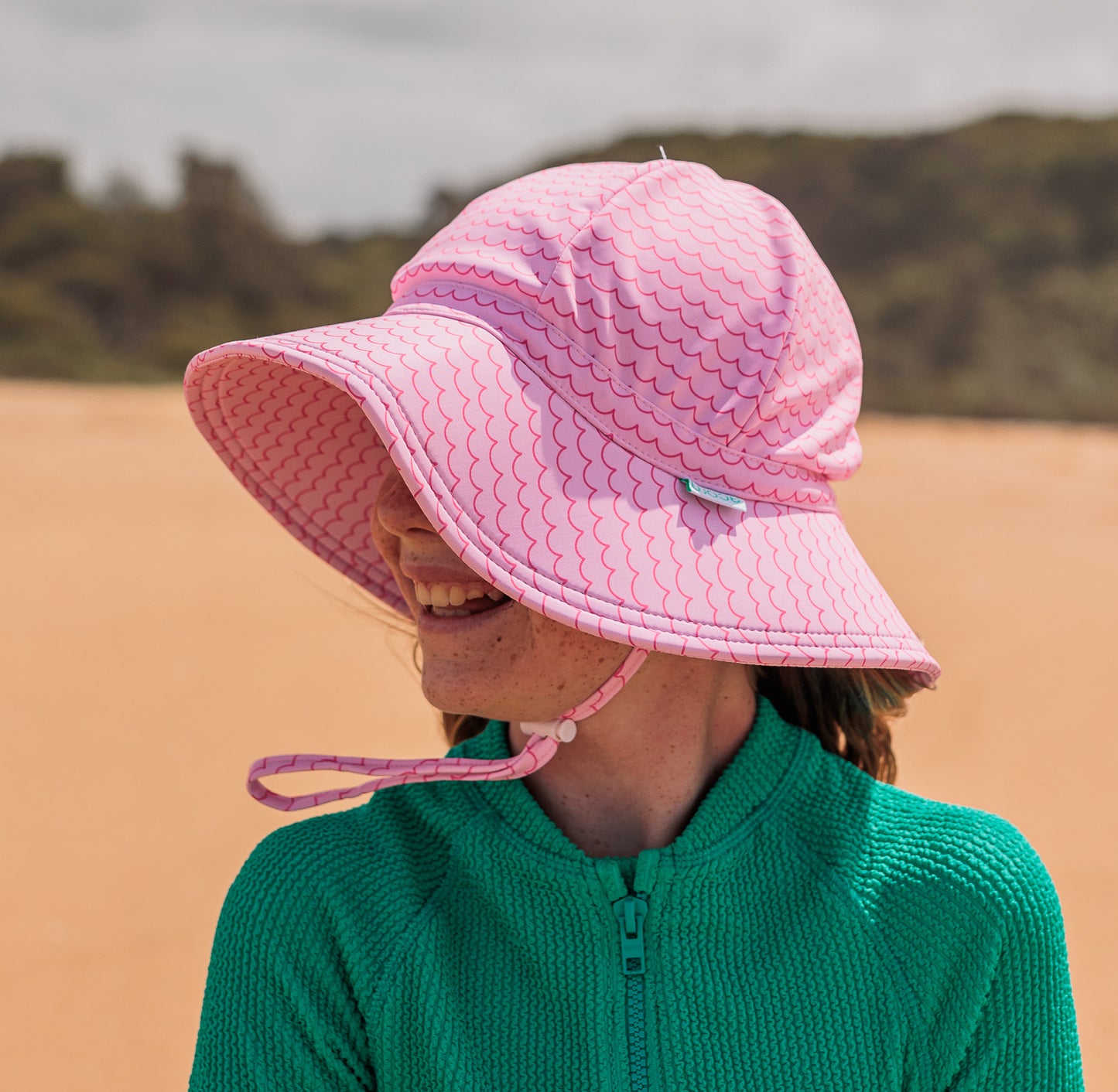 Pink Waves Wide Brim Swim Hat