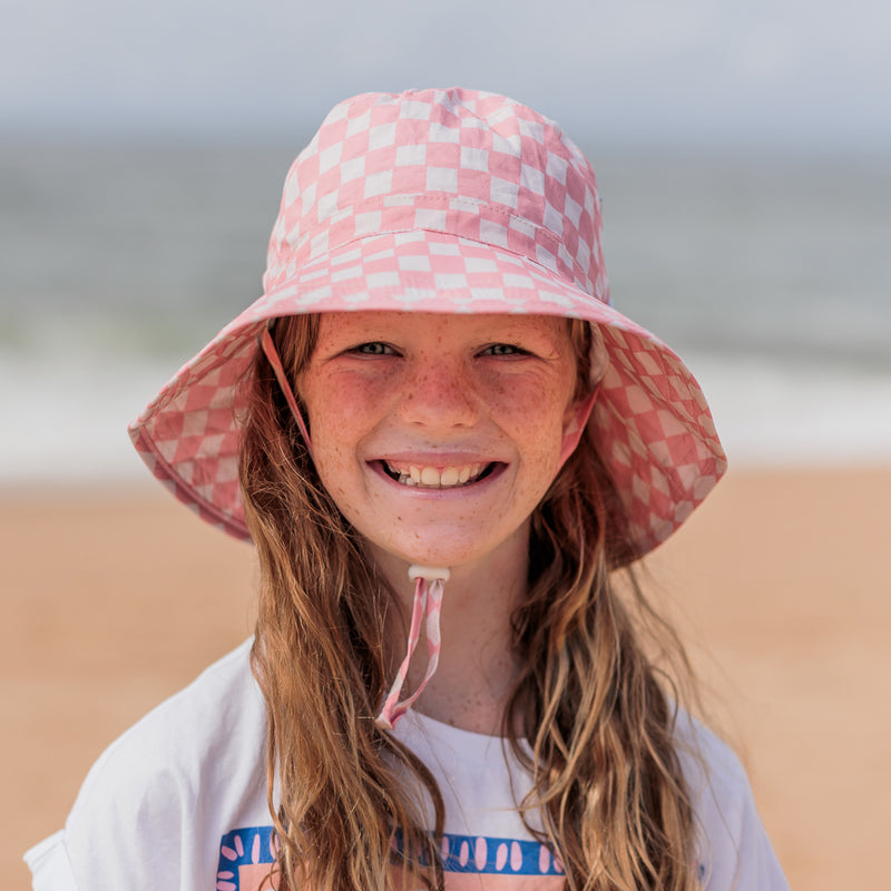 Pink Checks Broad Brimmed Bucket Hat