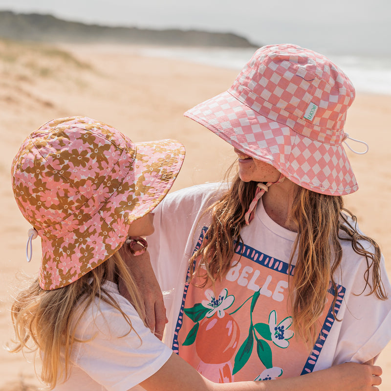 Pink Checks Broad Brimmed Bucket Hat