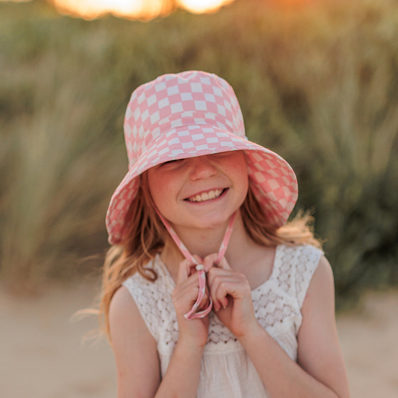 Pink Checks Broad Brimmed Bucket Hat