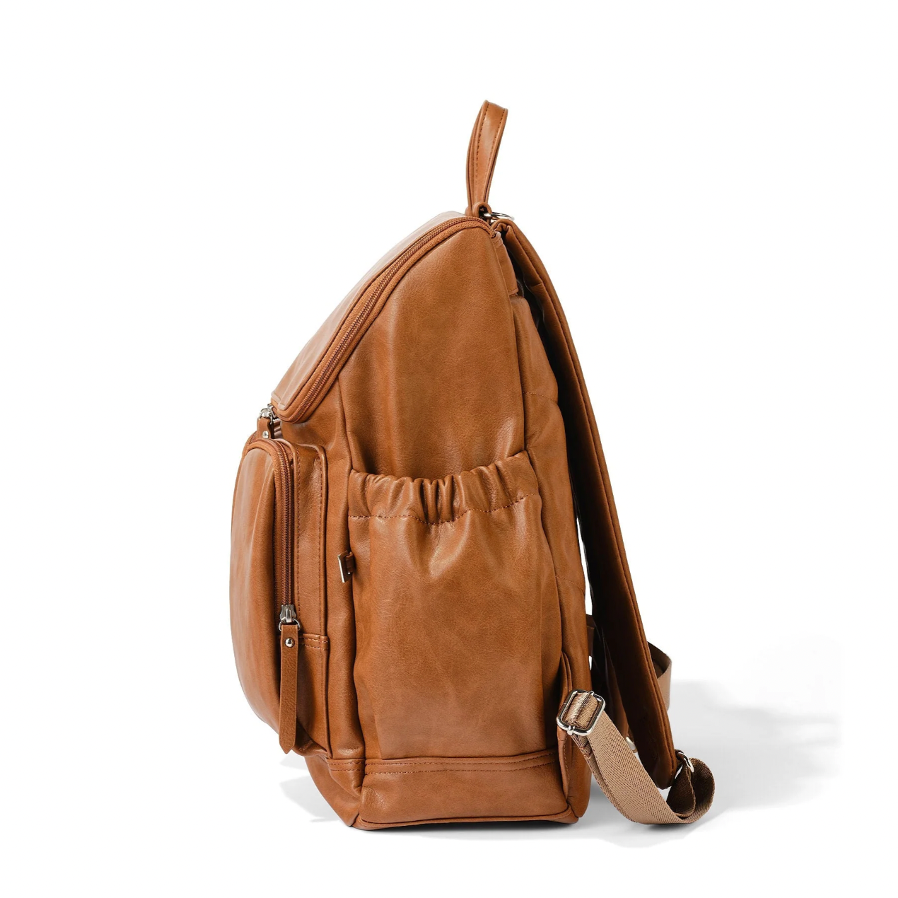 Faux Leather Nappy Backpack- Tan