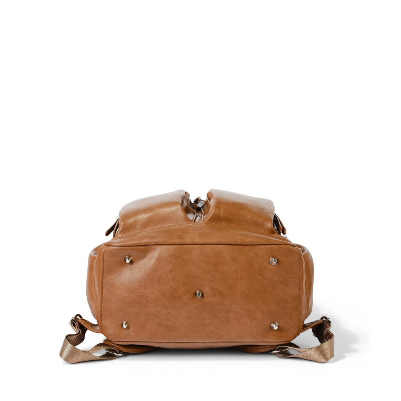 Faux Leather Nappy Backpack- Tan