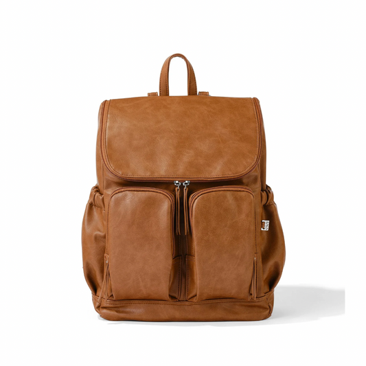 Faux Leather Nappy Backpack- Tan