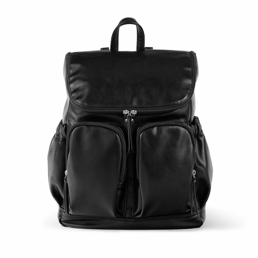 Faux Leather Nappy Backpack- Black