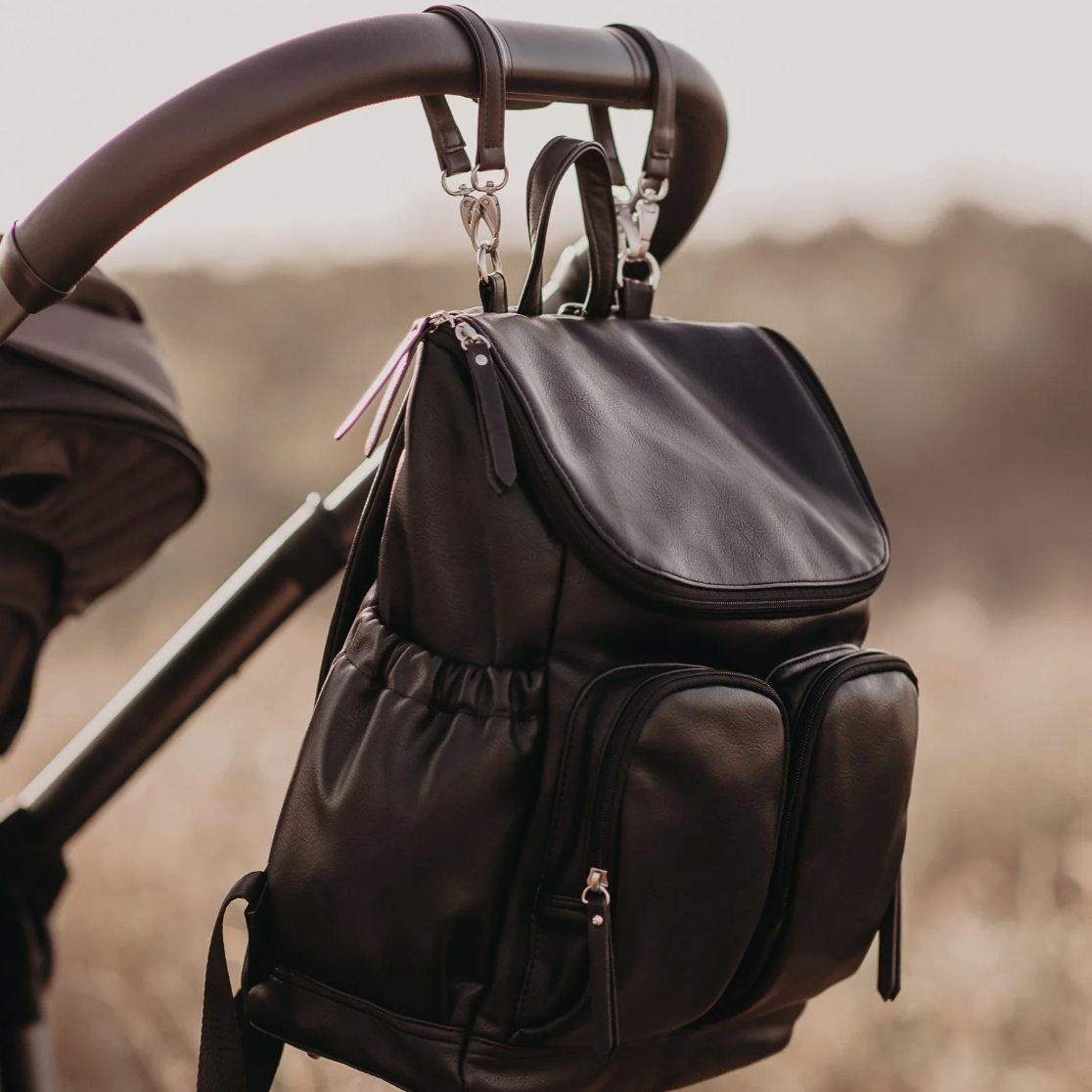 Faux Leather Nappy Backpack- Black