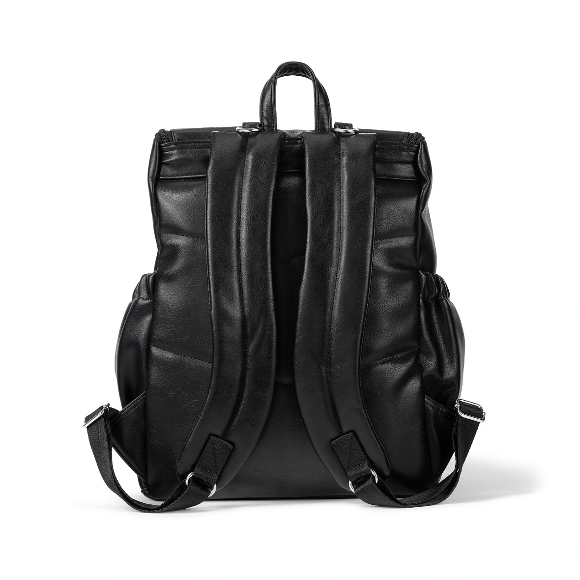 Faux Leather Nappy Backpack- Black