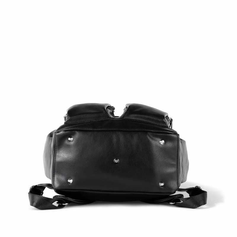 Faux Leather Nappy Backpack- Black