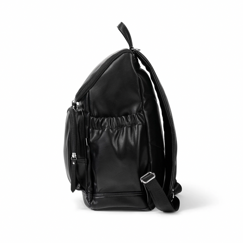 Faux Leather Nappy Backpack- Black