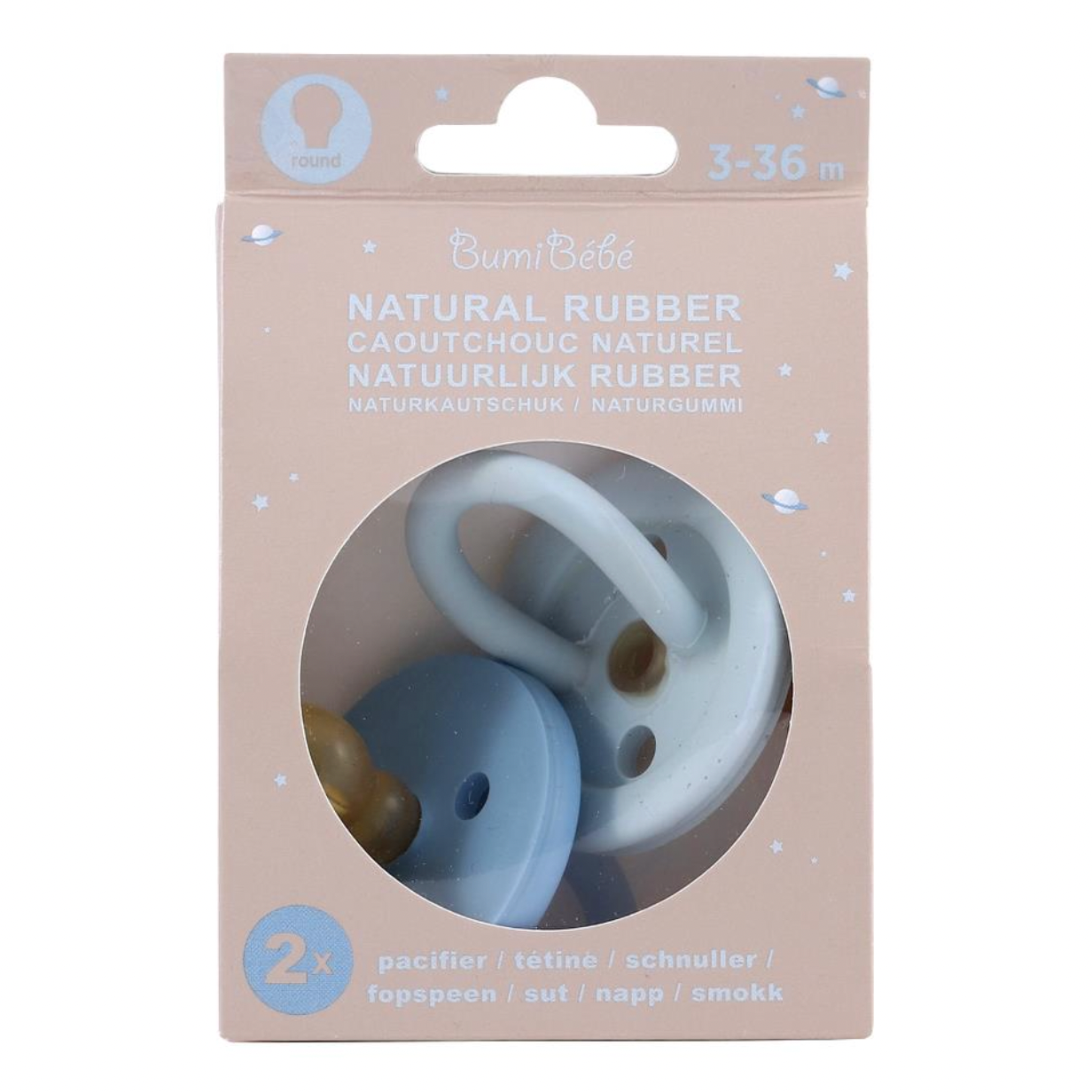 Round Twin Pack Pacifiers- Blues