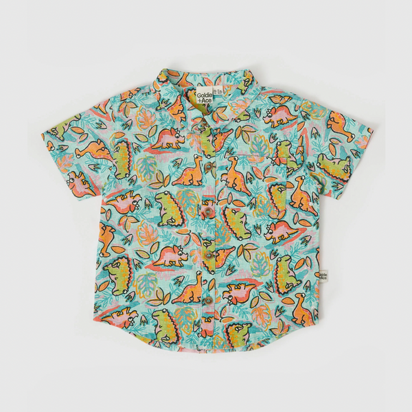 Holiday Linen Shirt, Dino Jungle