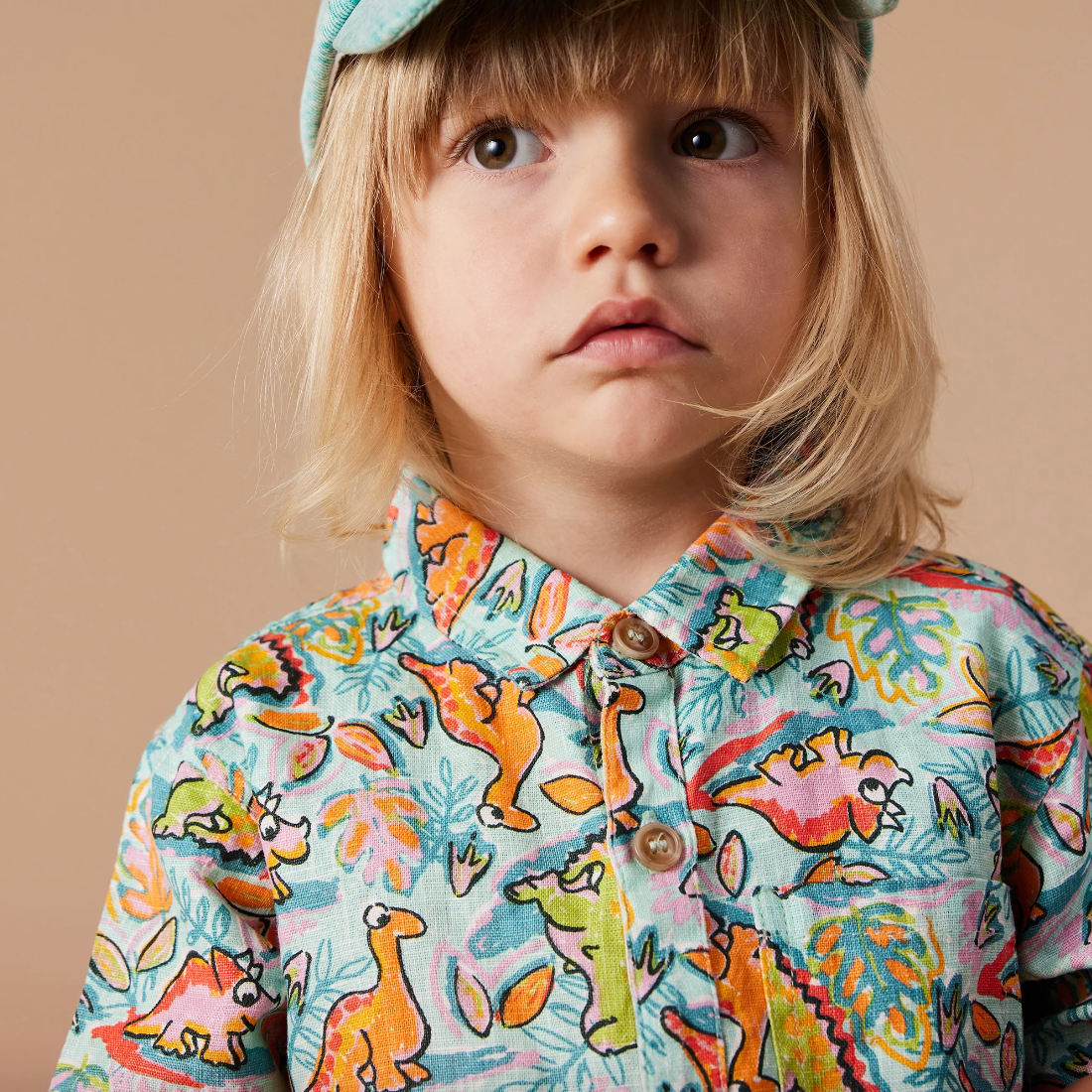 Holiday Linen Shirt, Dino Jungle