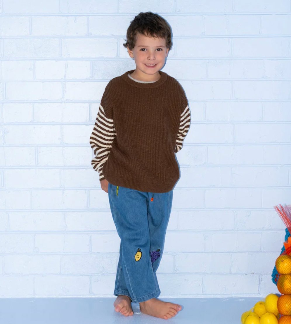 Organic Stripe Sleeve Knit Pull Over