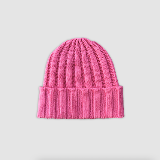 Merino Blend Knit Beanie, Raspberry