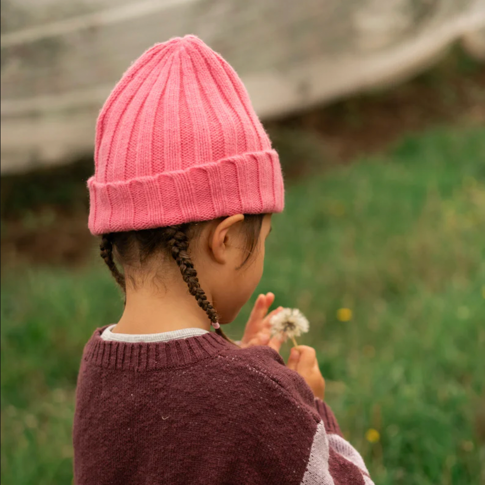 Merino Blend Knit Beanie, Raspberry