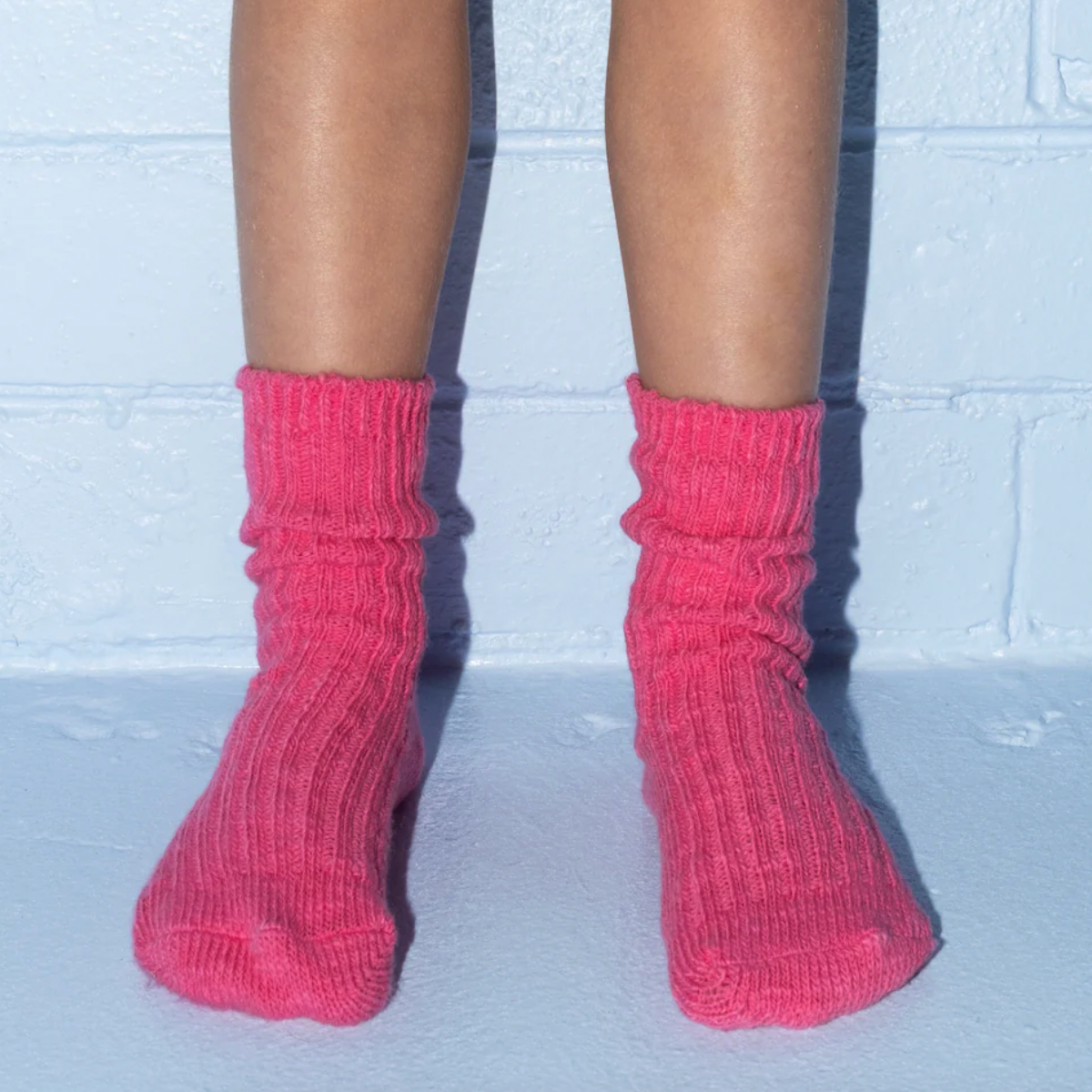 Cotton Slub Chunky Rib Socks, Raspberry