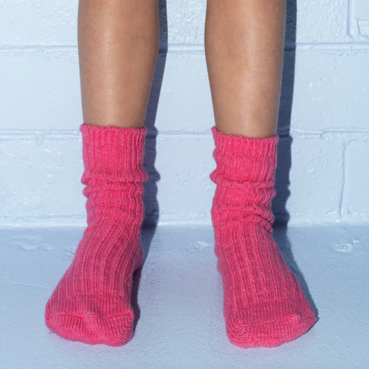 Cotton Slub Chunky Rib Socks, Raspberry