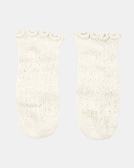 Organic Frilly Knee Socks, Cream