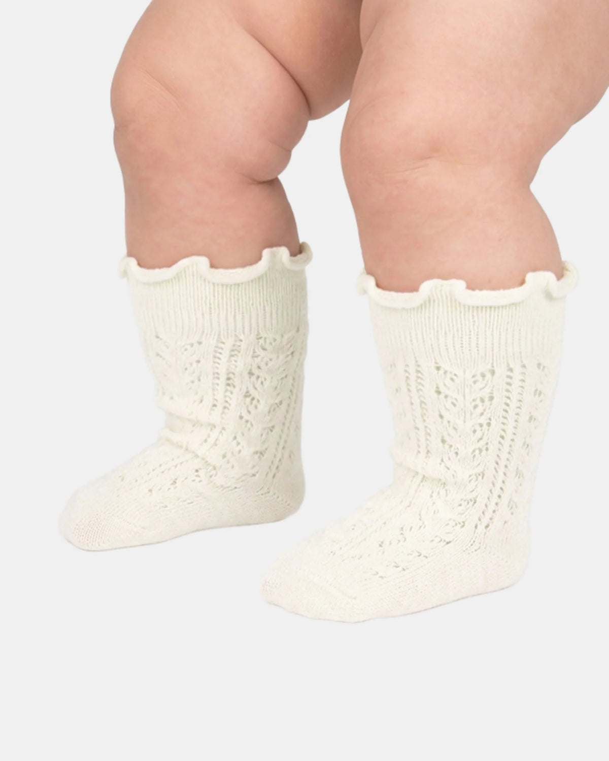 Organic Frilly Knee Socks, Cream