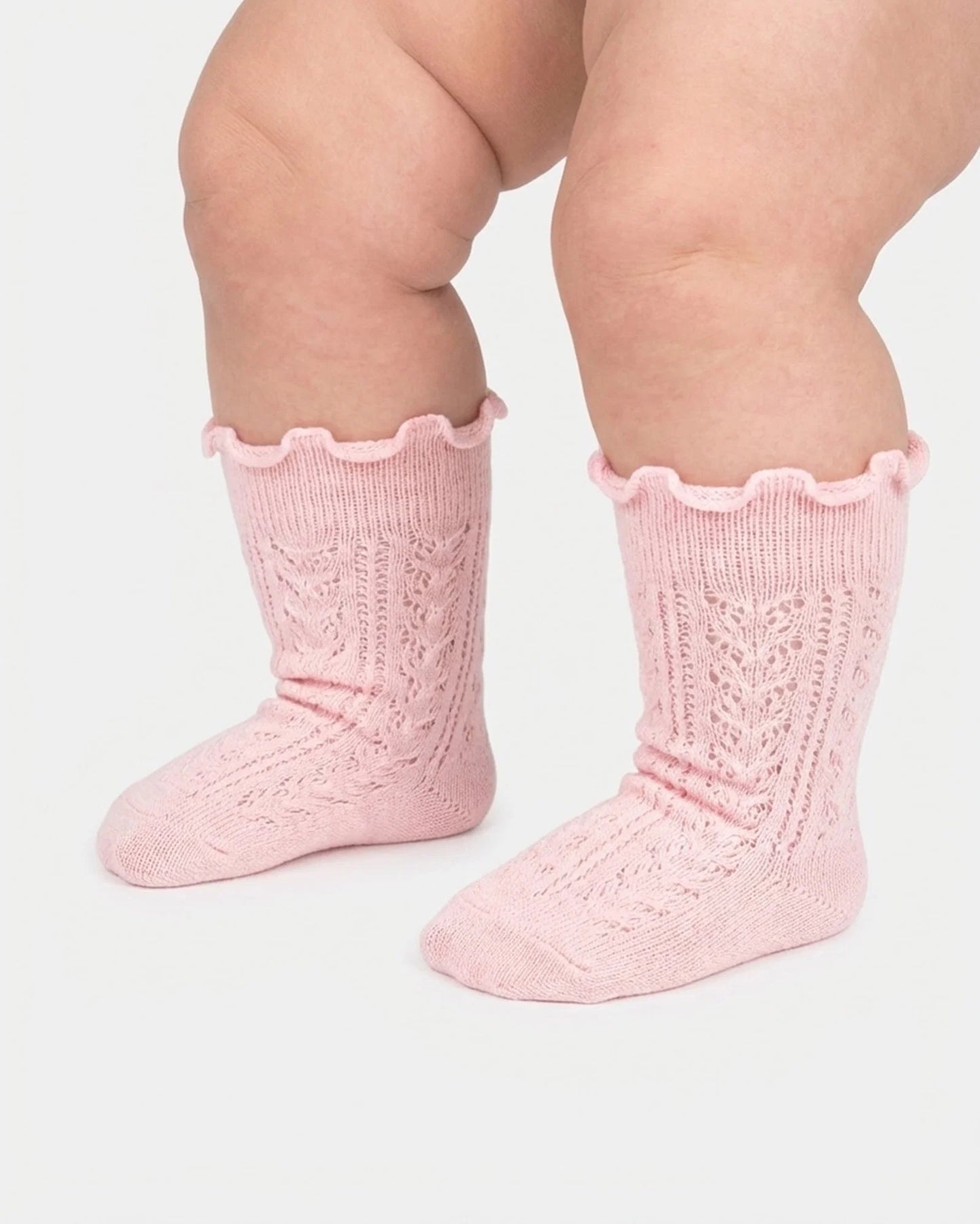 Organic Frilly Knee Socks, Rose